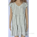 Women Striped V Neck Dress